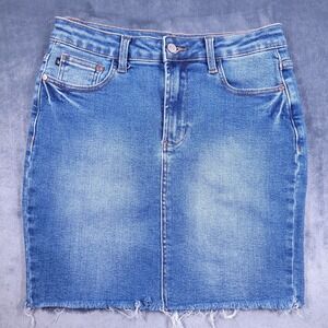 Judy Blue Denim Jean Lewiston Raw Edge Skirt Medium Womens Pencil Stretch